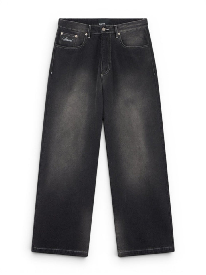 MEN SPOT WASH BAGGY DENIM PANTS WOVEN