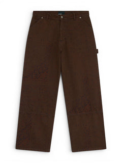 MEN SUN DYED ALLOVER PRINTED DENIM CARPENTER PANTS