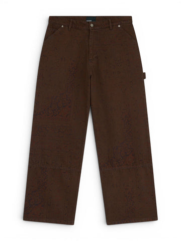 MEN SUN DYED ALLOVER PRINTED DENIM CARPENTER PANTS