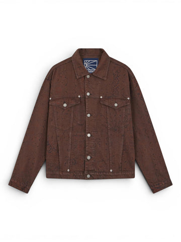 MEN SUN DYED ALLOVER PRINTED DENIM JACKET WOVEN