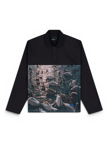 MEN SWAN MESH LS POLO WOVEN